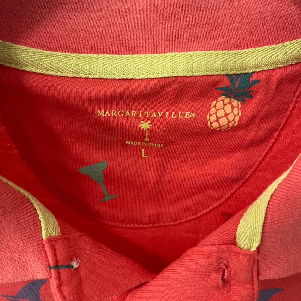 Margaritaville Men’s LG Salmon Polo Shirt Tropical Pineapple Palm Tree Martini - Picture 5 of 5